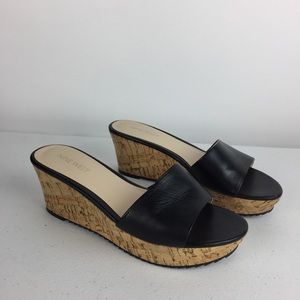 Nine West Black Leather Wedge Sandals